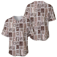 Vintage Aloha Block Quilt Baseball Jersey Beige Inspired Lei Motifs - Polynesian Pride
