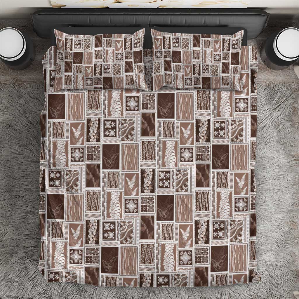 Vintage Aloha Block Quilt Bedding Set Beige Inspired Lei Motifs - Polynesian Pride