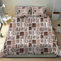 Vintage Aloha Block Quilt Bedding Set Beige Inspired Lei Motifs - Polynesian Pride
