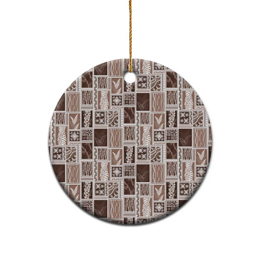 Vintage Aloha Block Quilt Ceramic Ornament Beige Inspired Lei Motifs - Polynesian Pride