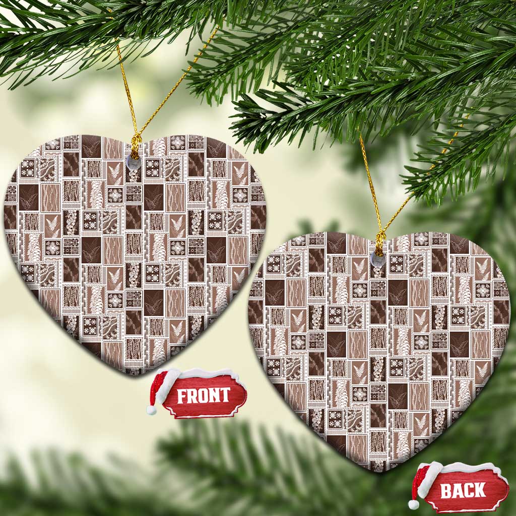 Vintage Aloha Block Quilt Ceramic Ornament Beige Inspired Lei Motifs - Polynesian Pride