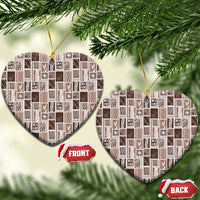 Vintage Aloha Block Quilt Ceramic Ornament Beige Inspired Lei Motifs - Polynesian Pride