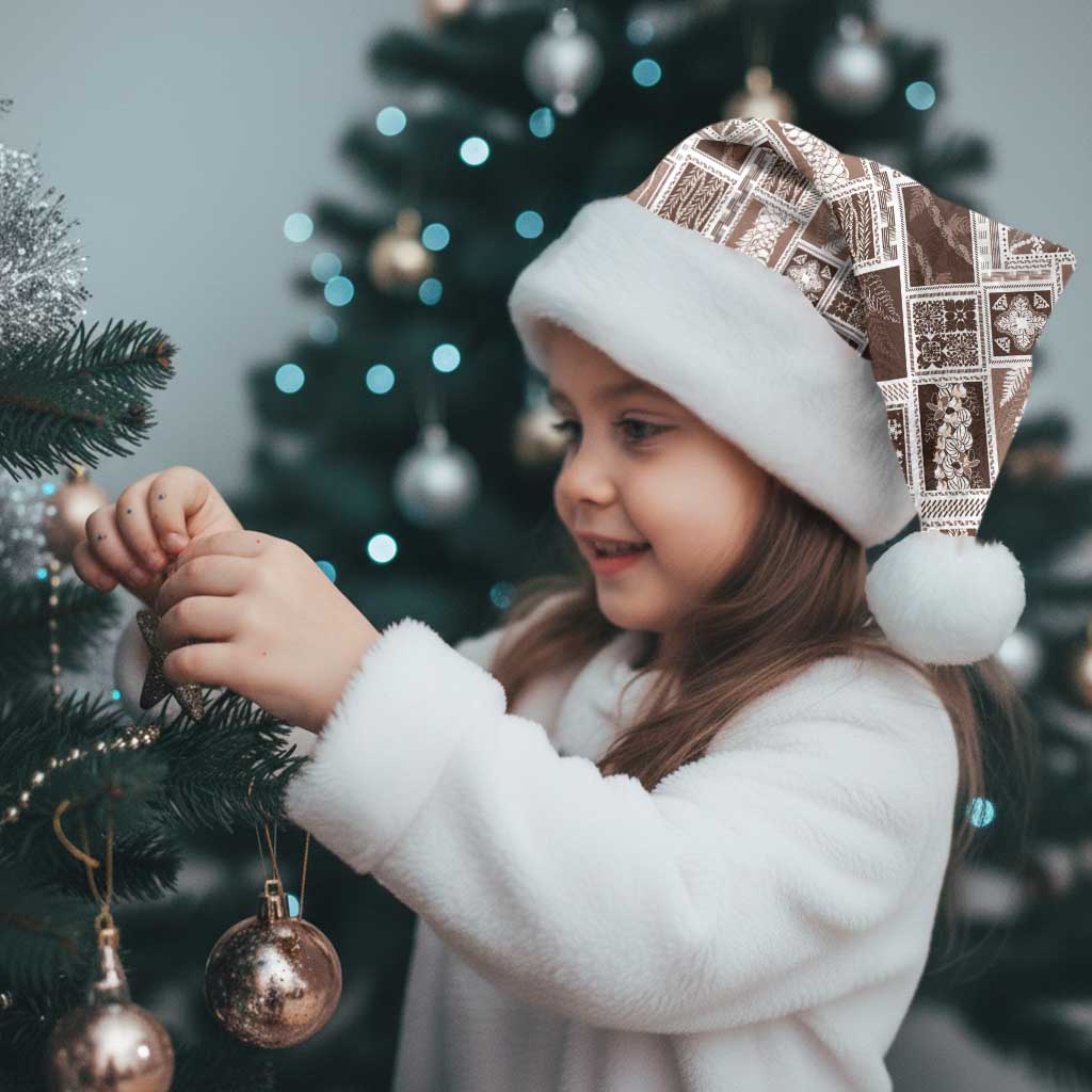 Vintage Aloha Block Quilt Christmas Santa Hat Beige Inspired Lei Motifs - Polynesian Pride