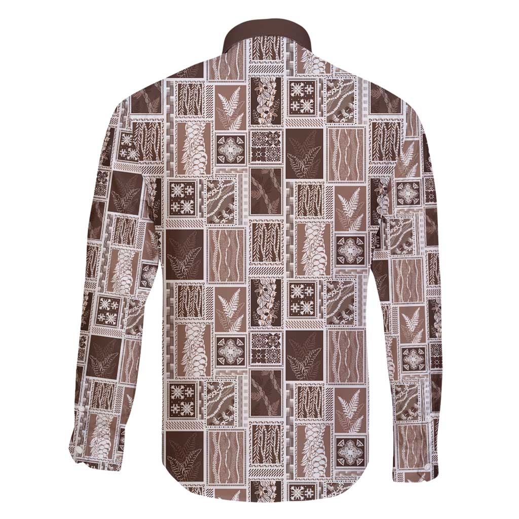 Vintage Aloha Block Quilt Family Matching Long Sleeve Bodycon Dress and Hawaiian Shirt Beige Inspired Lei Motifs - Polynesian Pride