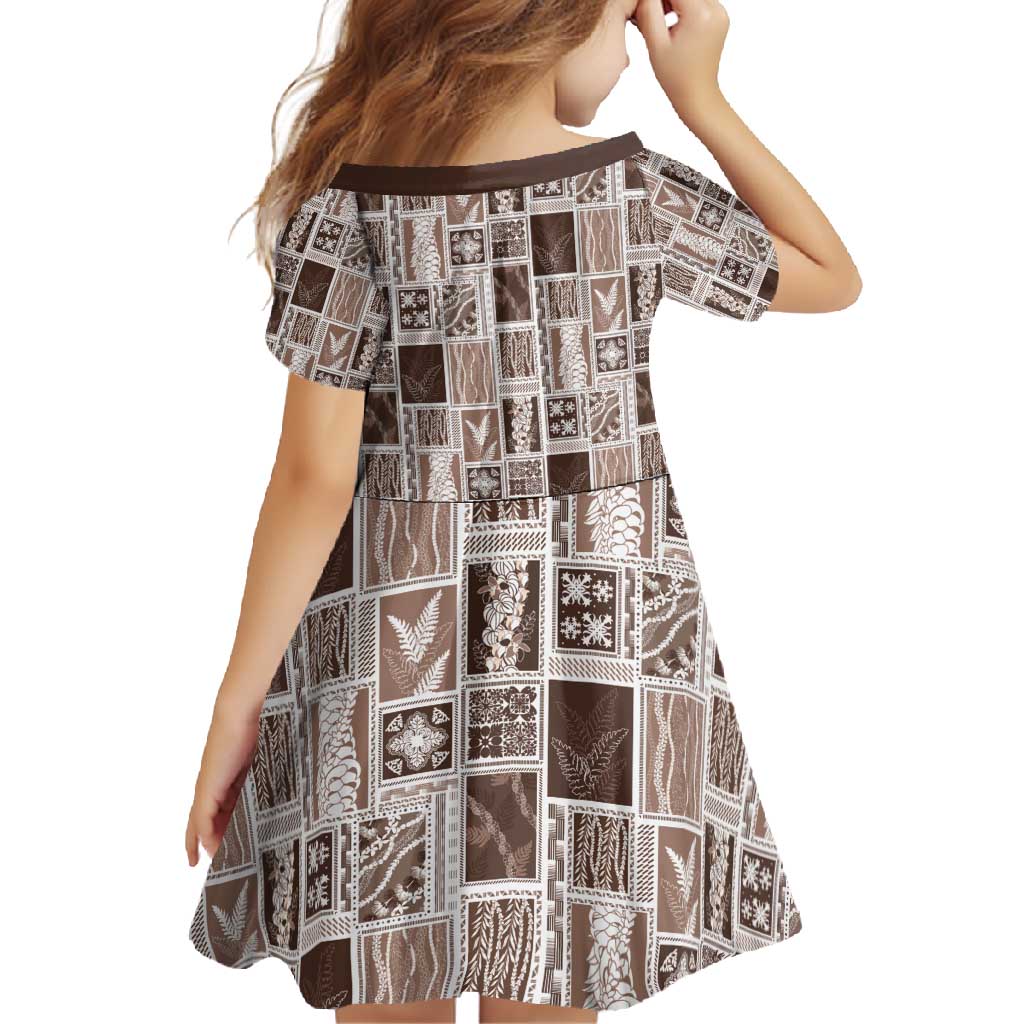 Vintage Aloha Block Quilt Family Matching Short Sleeve Bodycon Dress and Hawaiian Shirt Beige Inspired Lei Motifs - Polynesian Pride