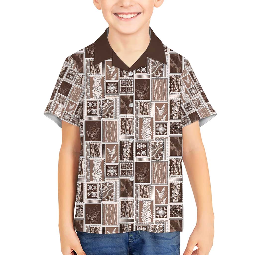 Vintage Aloha Block Quilt Family Matching Short Sleeve Bodycon Dress and Hawaiian Shirt Beige Inspired Lei Motifs - Polynesian Pride