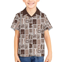 Vintage Aloha Block Quilt Family Matching Short Sleeve Bodycon Dress and Hawaiian Shirt Beige Inspired Lei Motifs - Polynesian Pride