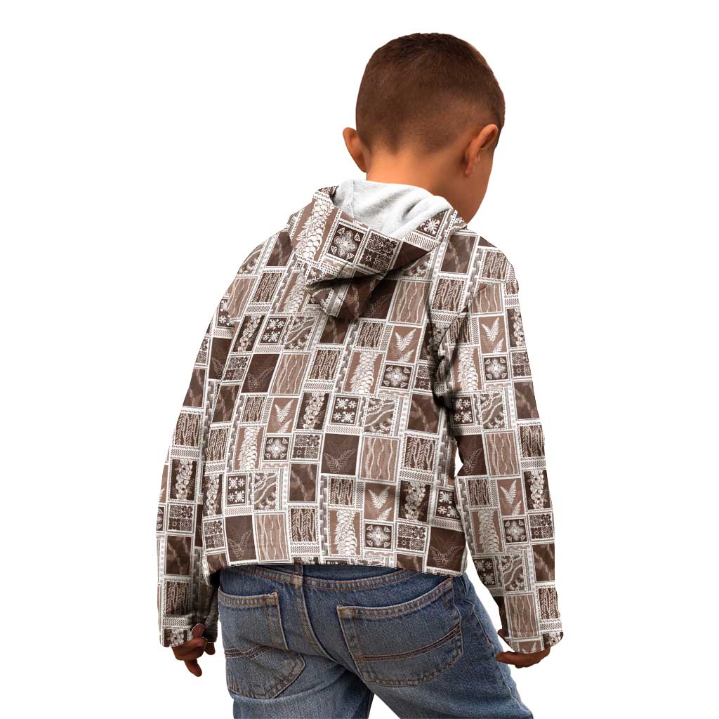 Vintage Aloha Block Quilt Kid Hoodie Beige Inspired Lei Motifs - Polynesian Pride