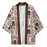 Vintage Aloha Block Quilt Kimono Beige Inspired Lei Motifs - Polynesian Pride