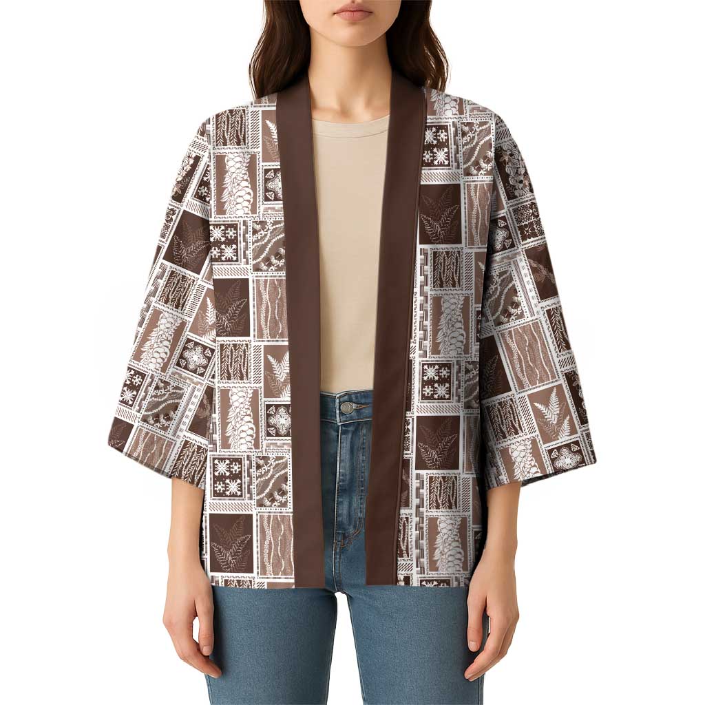 Vintage Aloha Block Quilt Kimono Beige Inspired Lei Motifs - Polynesian Pride