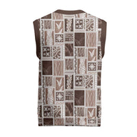 Vintage Aloha Block Quilt Christmas Knitted V-Neck Vest Beige Inspired Lei Motifs - Polynesian Pride