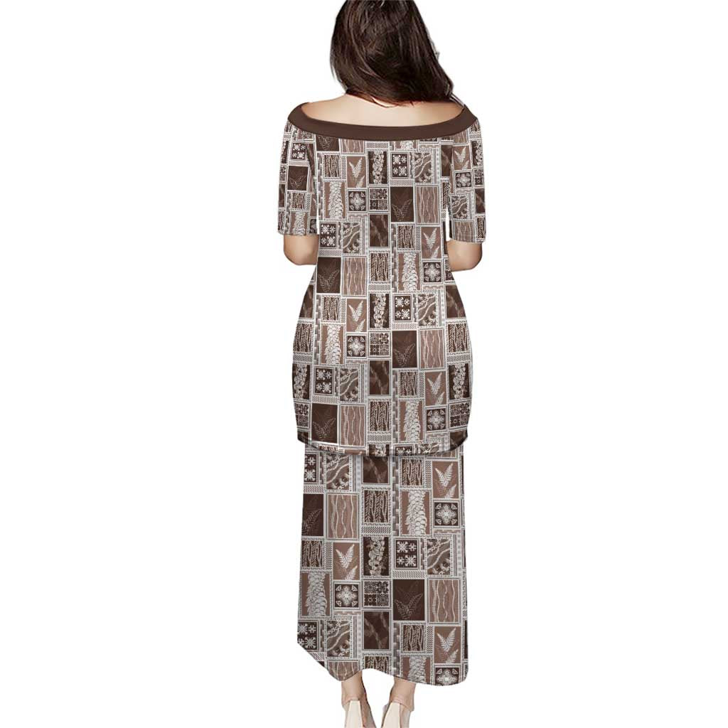 Vintage Aloha Block Quilt Puletasi Beige Inspired Lei Motifs - Polynesian Pride