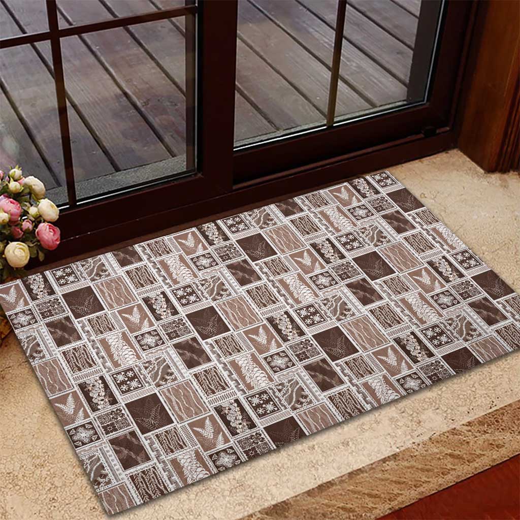 Vintage Aloha Block Quilt Rubber Doormat Beige Inspired Lei Motifs - Polynesian Pride