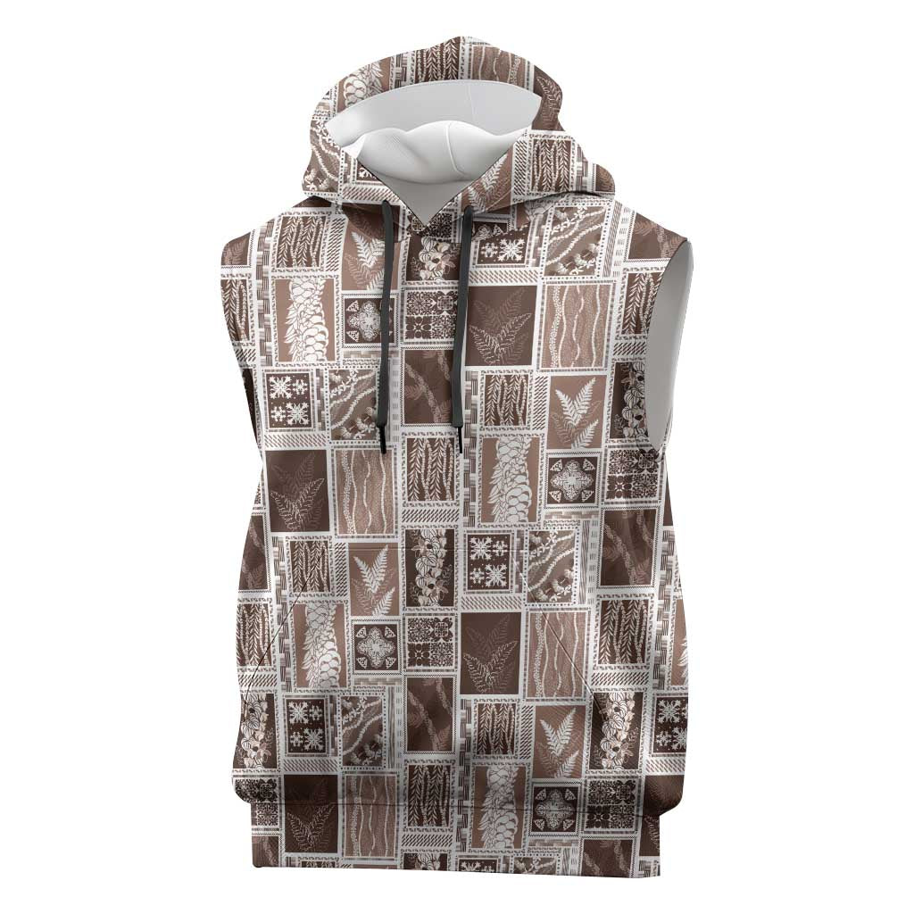Vintage Aloha Block Quilt Sleeveless Hoodie Beige Inspired Lei Motifs - Polynesian Pride