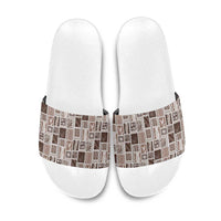 Vintage Aloha Block Quilt Slide Sandals Beige Inspired Lei Motifs - Polynesian Pride