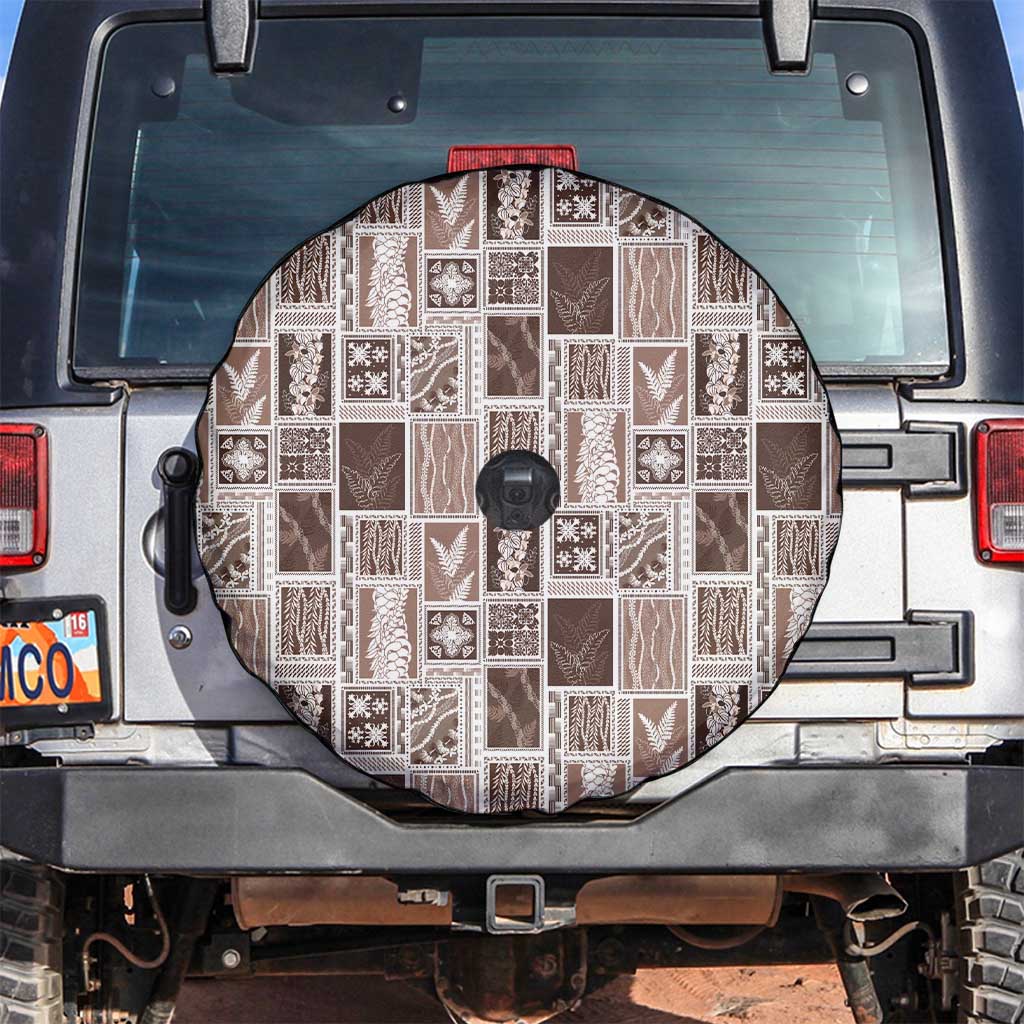 Vintage Aloha Block Quilt Spare Tire Cover Beige Inspired Lei Motifs - Polynesian Pride