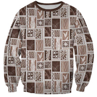 Vintage Aloha Block Quilt Sweatshirt Beige Inspired Lei Motifs - Polynesian Pride