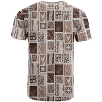 Vintage Aloha Block Quilt T Shirt Beige Inspired Lei Motifs - Polynesian Pride