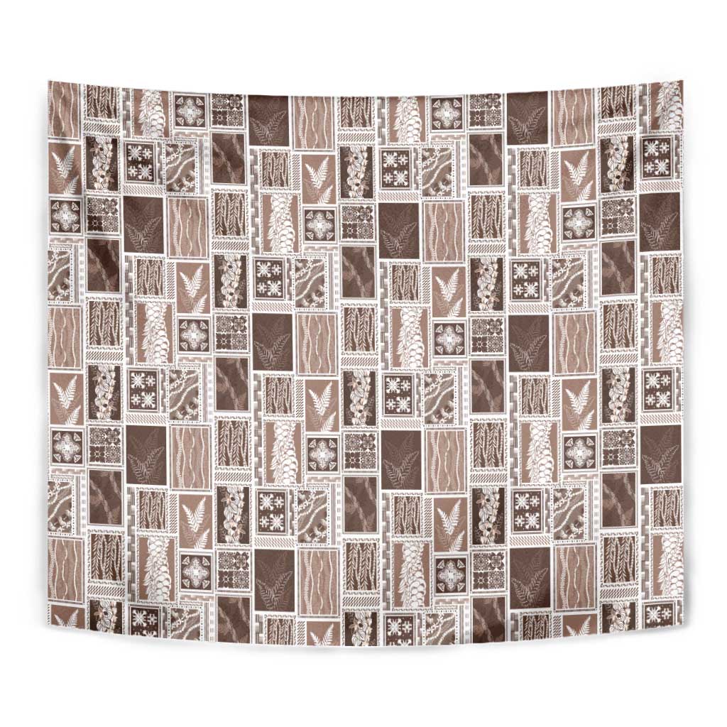 Vintage Aloha Block Quilt Tapestry Beige Inspired Lei Motifs - Polynesian Pride