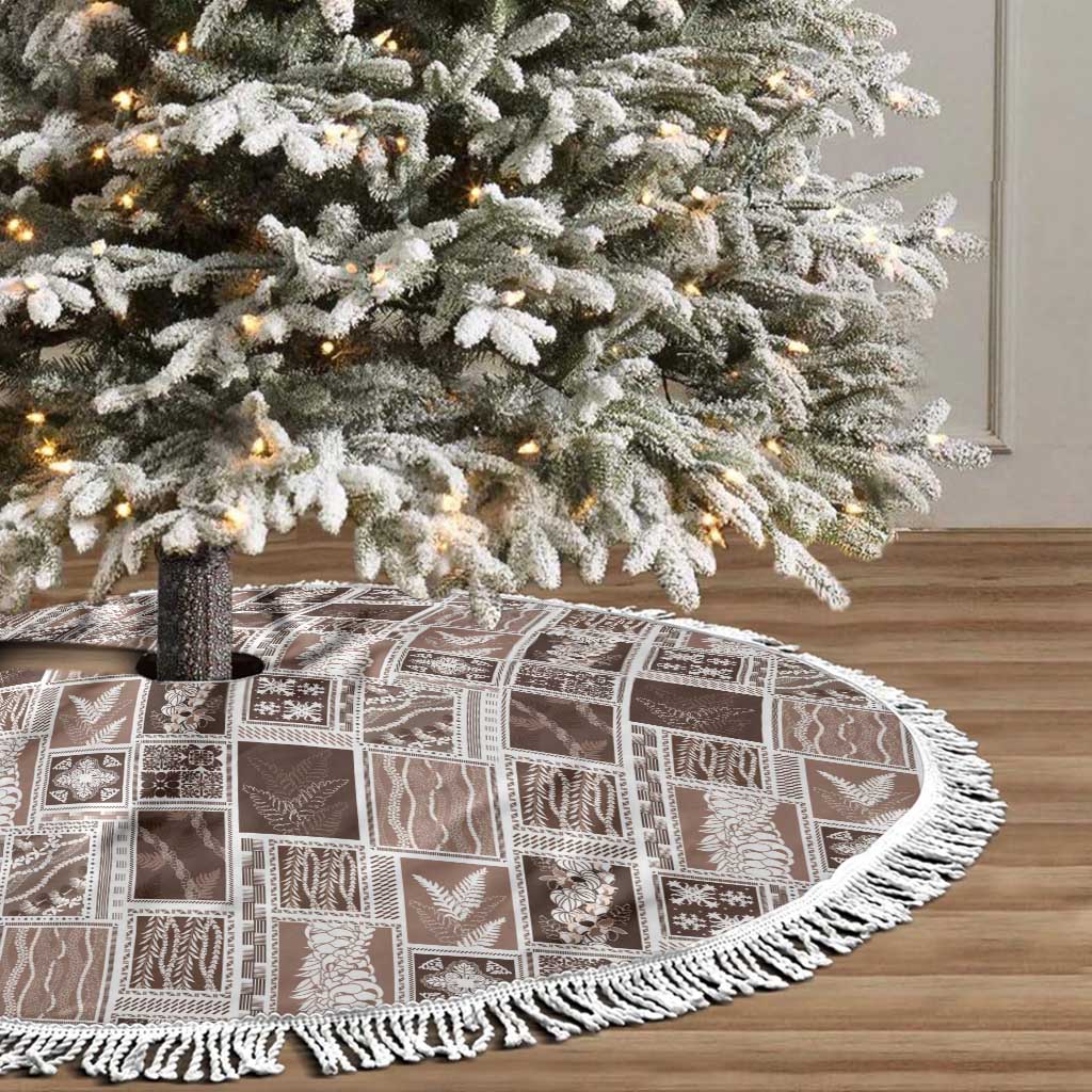 Vintage Aloha Block Quilt Tree Skirt Beige Inspired Lei Motifs - Polynesian Pride