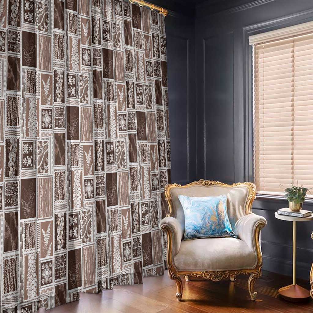 Vintage Aloha Block Quilt Window Curtain Beige Inspired Lei Motifs - Polynesian Pride
