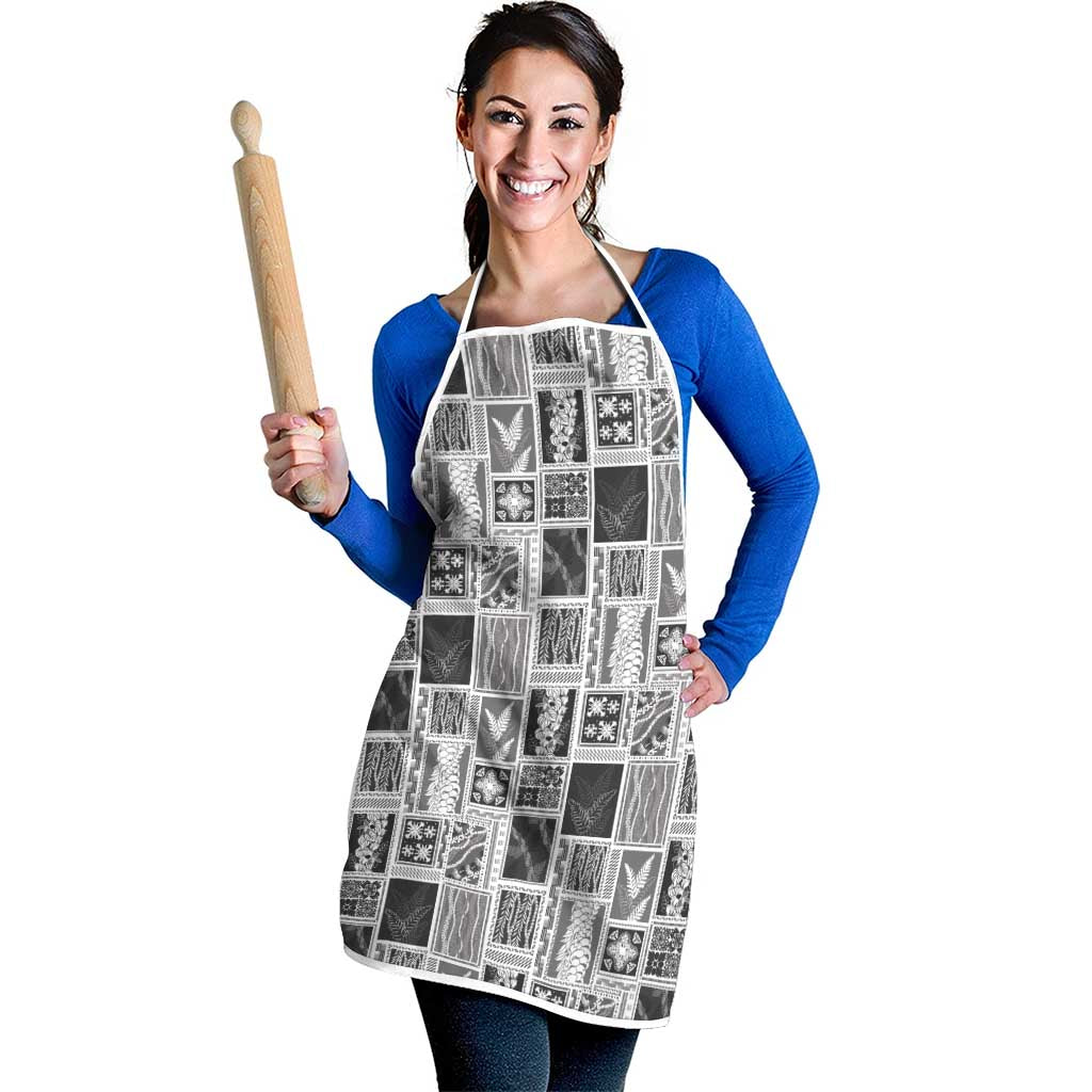 Vintage Aloha Block Quilt Apron Black Inspired Lei Motifs - Polynesian Pride