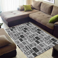 Vintage Aloha Block Quilt Area Rug Black Inspired Lei Motifs - Polynesian Pride