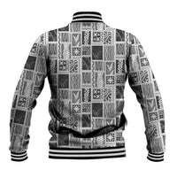 Vintage Aloha Block Quilt Baseball Jacket Black Inspired Lei Motifs - Polynesian Pride