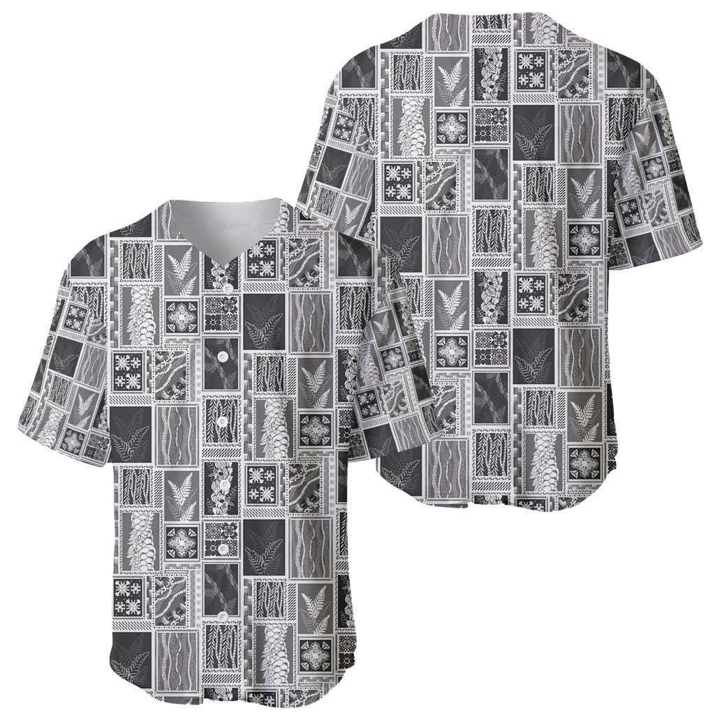 Vintage Aloha Block Quilt Baseball Jersey Black Inspired Lei Motifs - Polynesian Pride