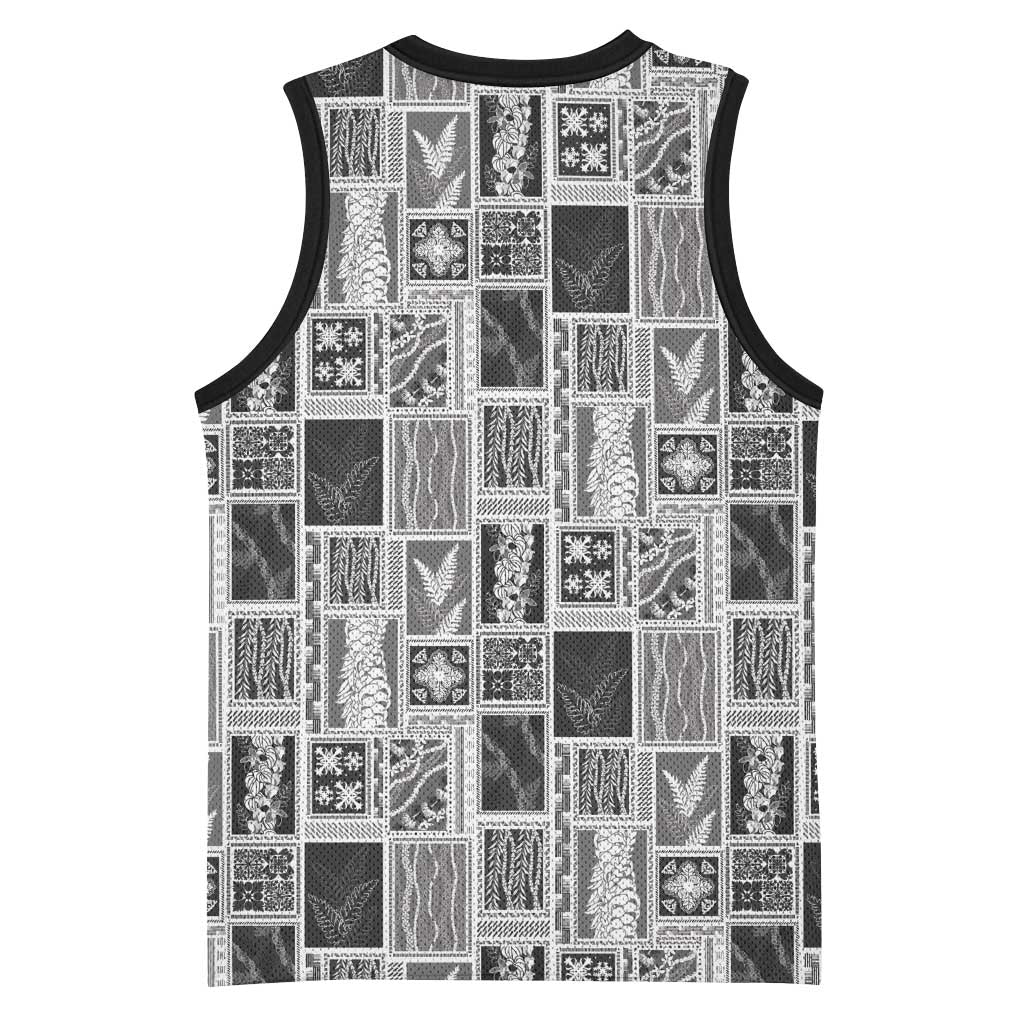 Vintage Aloha Block Quilt Basketball Jersey Black Inspired Lei Motifs - Polynesian Pride