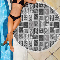 Vintage Aloha Block Quilt Beach Blanket Black Inspired Lei Motifs - Polynesian Pride