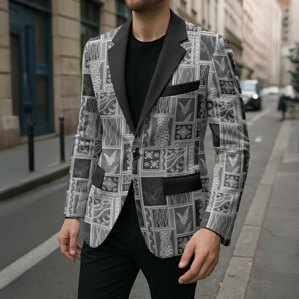 Vintage Aloha Block Quilt Blazer Black Inspired Lei Motifs - Polynesian Pride