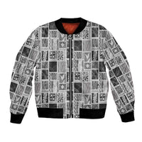 Vintage Aloha Block Quilt Bomber Jacket Black Inspired Lei Motifs - Polynesian Pride