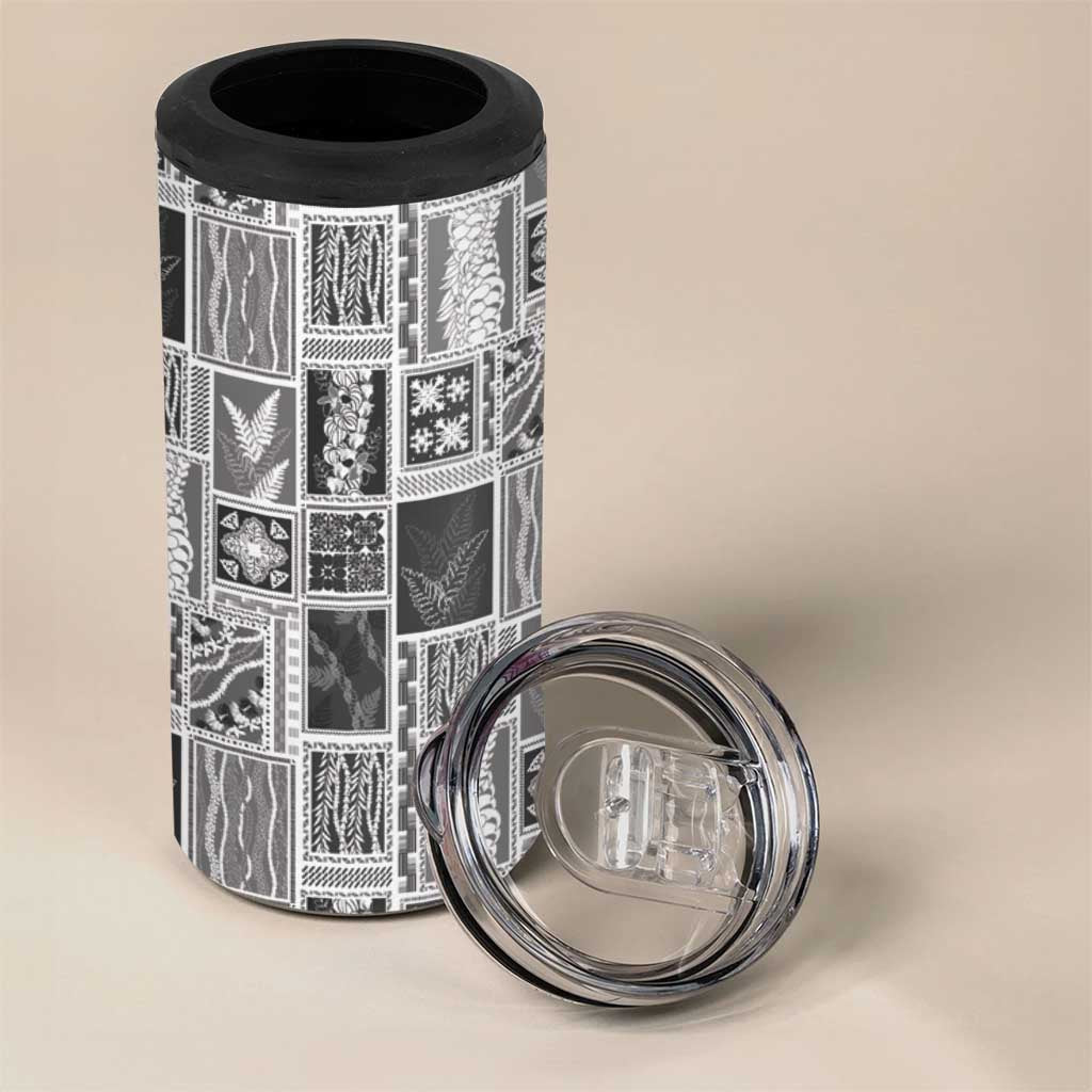 Vintage Aloha Block Quilt 4 in 1 Can Cooler Tumbler Black Inspired Lei Motifs - Polynesian Pride