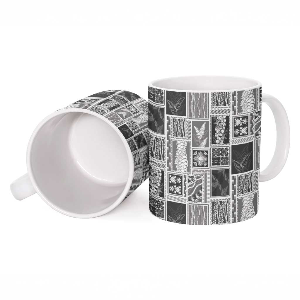 Vintage Aloha Block Quilt Ceramic Mug Black Inspired Lei Motifs - Polynesian Pride