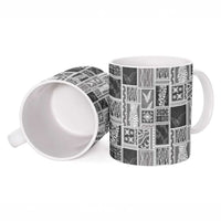 Vintage Aloha Block Quilt Ceramic Mug Black Inspired Lei Motifs - Polynesian Pride