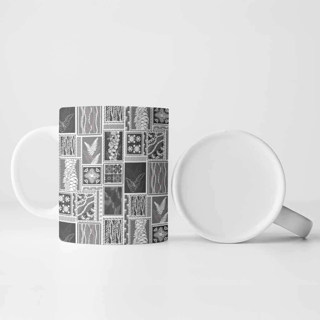 Vintage Aloha Block Quilt Ceramic Mug Black Inspired Lei Motifs - Polynesian Pride