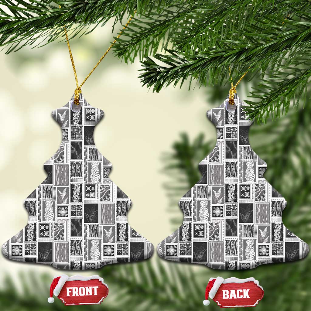 Vintage Aloha Block Quilt Ceramic Ornament Black Inspired Lei Motifs - Polynesian Pride