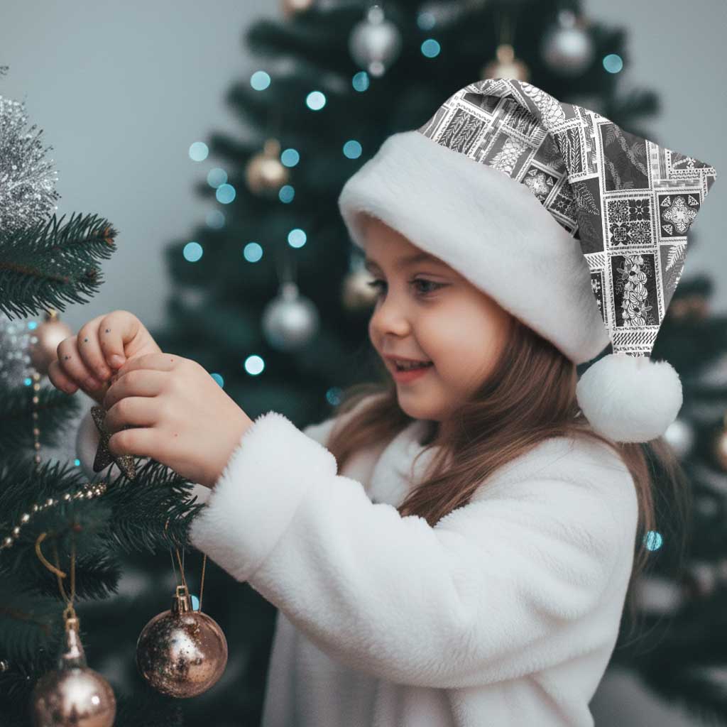 Vintage Aloha Block Quilt Christmas Santa Hat Black Inspired Lei Motifs - Polynesian Pride