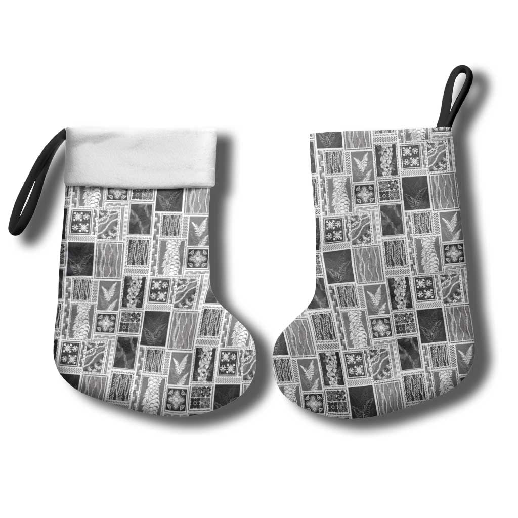 Vintage Aloha Block Quilt Christmas Stocking Black Inspired Lei Motifs - Polynesian Pride