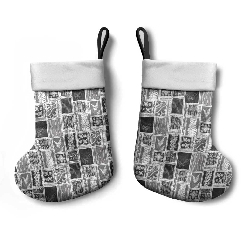 Vintage Aloha Block Quilt Christmas Stocking Black Inspired Lei Motifs - Polynesian Pride