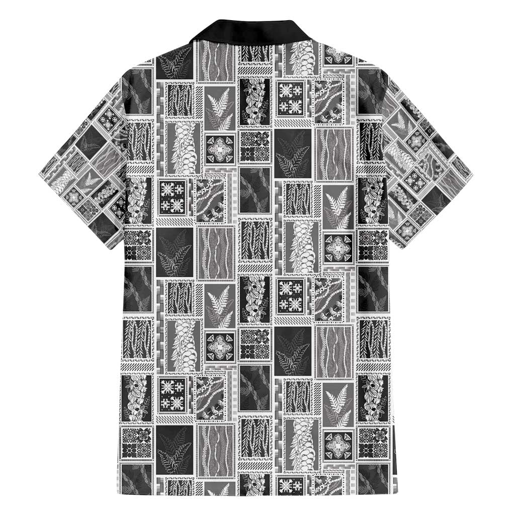 Vintage Aloha Block Quilt Family Matching Long Sleeve Bodycon Dress and Hawaiian Shirt Black Inspired Lei Motifs - Polynesian Pride