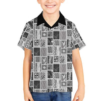 Vintage Aloha Block Quilt Family Matching Long Sleeve Bodycon Dress and Hawaiian Shirt Black Inspired Lei Motifs - Polynesian Pride