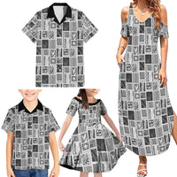 Vintage Aloha Block Quilt Family Matching Summer Maxi Dress and Hawaiian Shirt Black Inspired Lei Motifs - Polynesian Pride