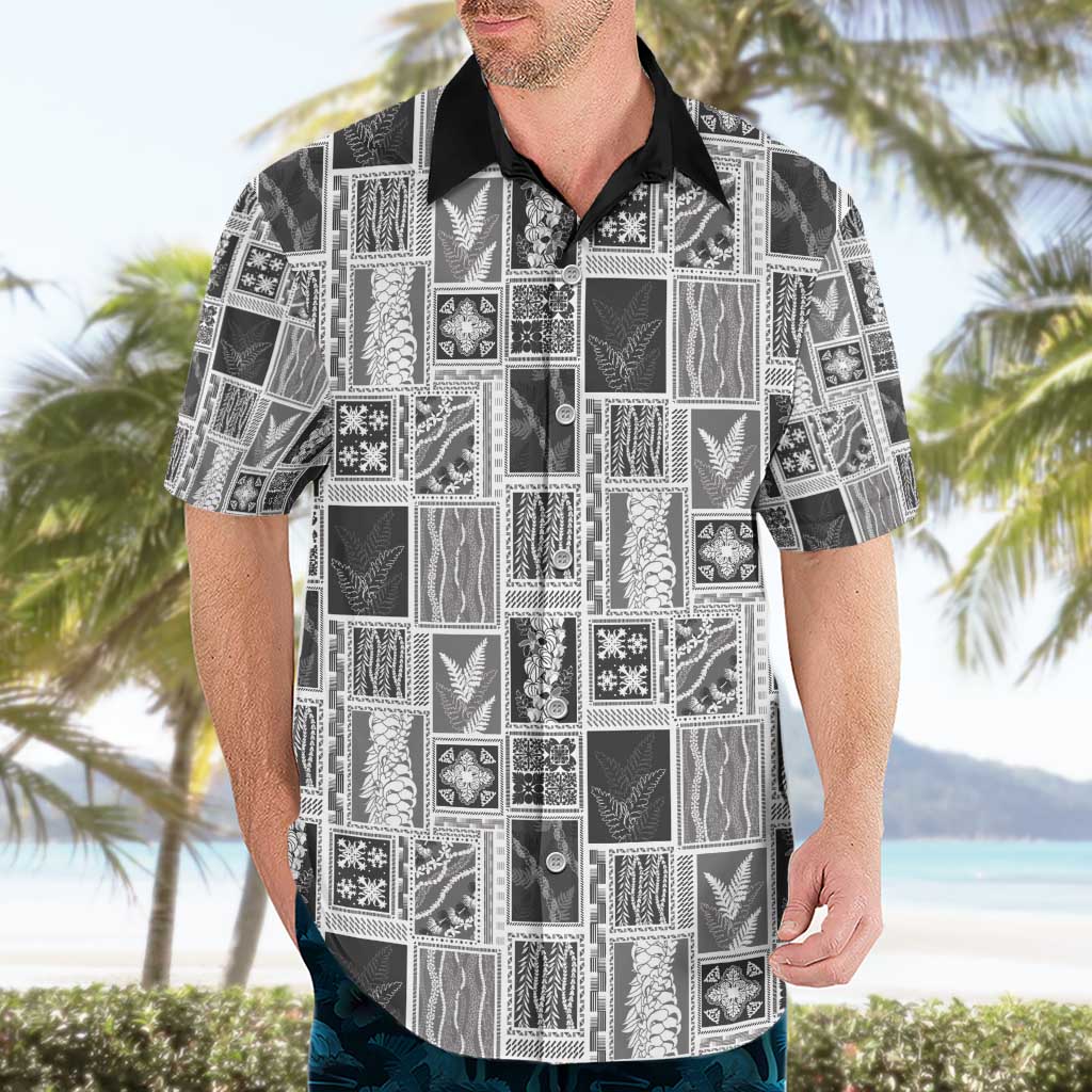 Vintage Aloha Block Quilt Hawaiian Shirt Black Inspired Lei Motifs - Polynesian Pride