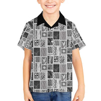 Vintage Aloha Block Quilt Kid Hawaiian Shirt Black Inspired Lei Motifs - Polynesian Pride