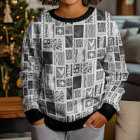 Vintage Aloha Block Quilt Kid Ugly Christmas Sweater Black Inspired Lei Motifs - Polynesian Pride