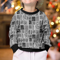 Vintage Aloha Block Quilt Kid Ugly Christmas Sweater Black Inspired Lei Motifs - Polynesian Pride