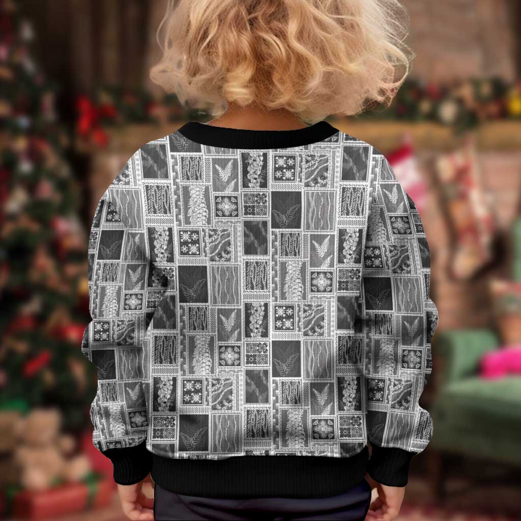 Vintage Aloha Block Quilt Kid Ugly Christmas Sweater Black Inspired Lei Motifs - Polynesian Pride