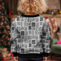 Vintage Aloha Block Quilt Kid Ugly Christmas Sweater Black Inspired Lei Motifs - Polynesian Pride